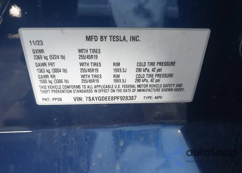 2023 Tesla Model Y Awd/Long Range Dual Motor All-Wheel Drive from USA, damaged, VIN 7SAYGDEE8PF928387